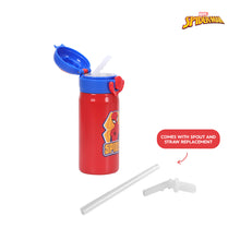 Load image into Gallery viewer, Totsafe Disney Marvel Kids Stainless Steel Insulated Sippy Bottle 354mL (with extra sippy & straw replacement)