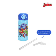 Load image into Gallery viewer, Totsafe Disney Marvel Kids Stainless Steel Insulated Sippy Bottle 354mL (with extra sippy & straw replacement)