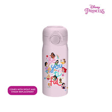 Load image into Gallery viewer, Totsafe Disney Kids Double Wall Stainless Steel Insulated Sippy Bottle 354mL (with extra sippy & straw replacement)
