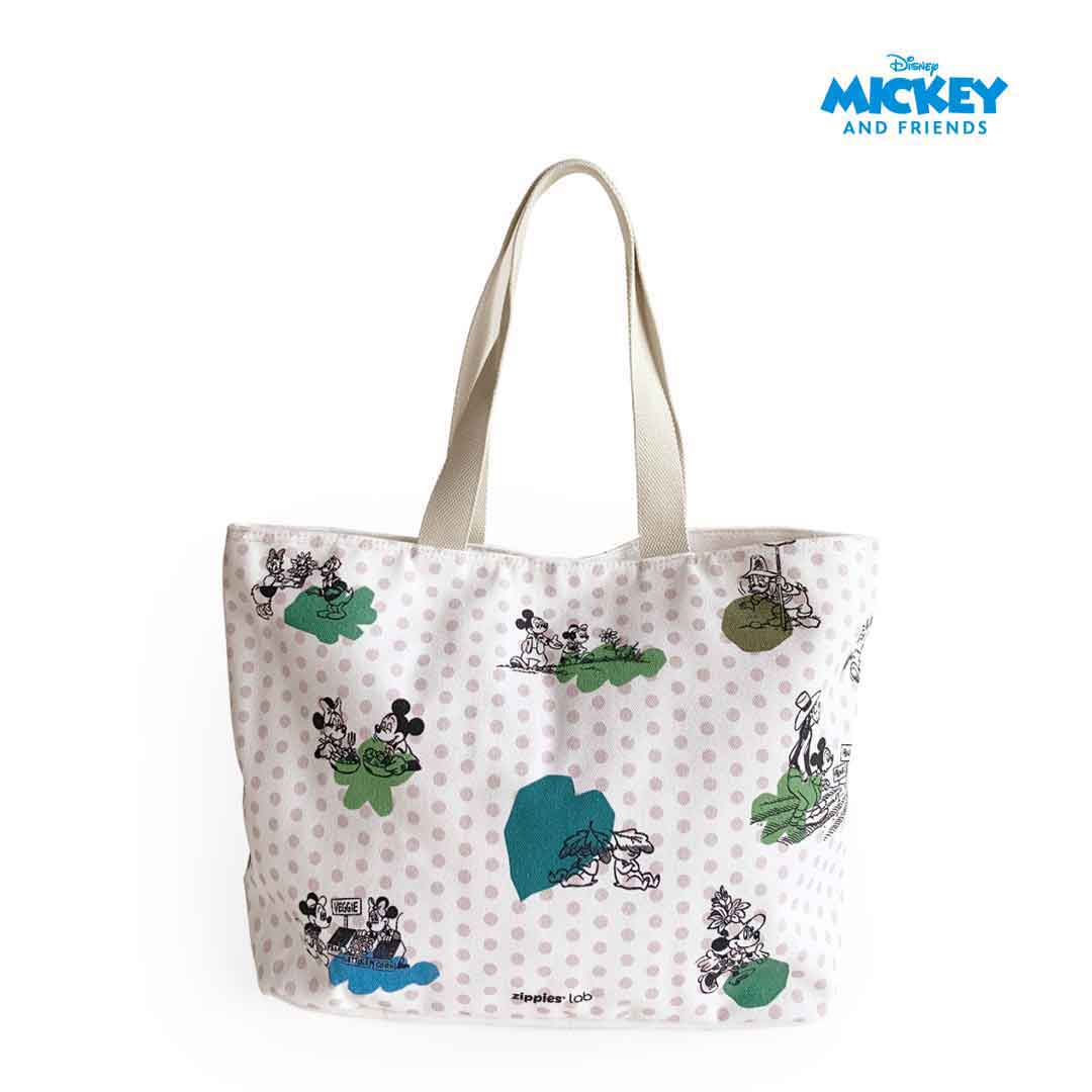 Zippies Lab Mickey Hello Green World Multi-pocket Grocery Tote