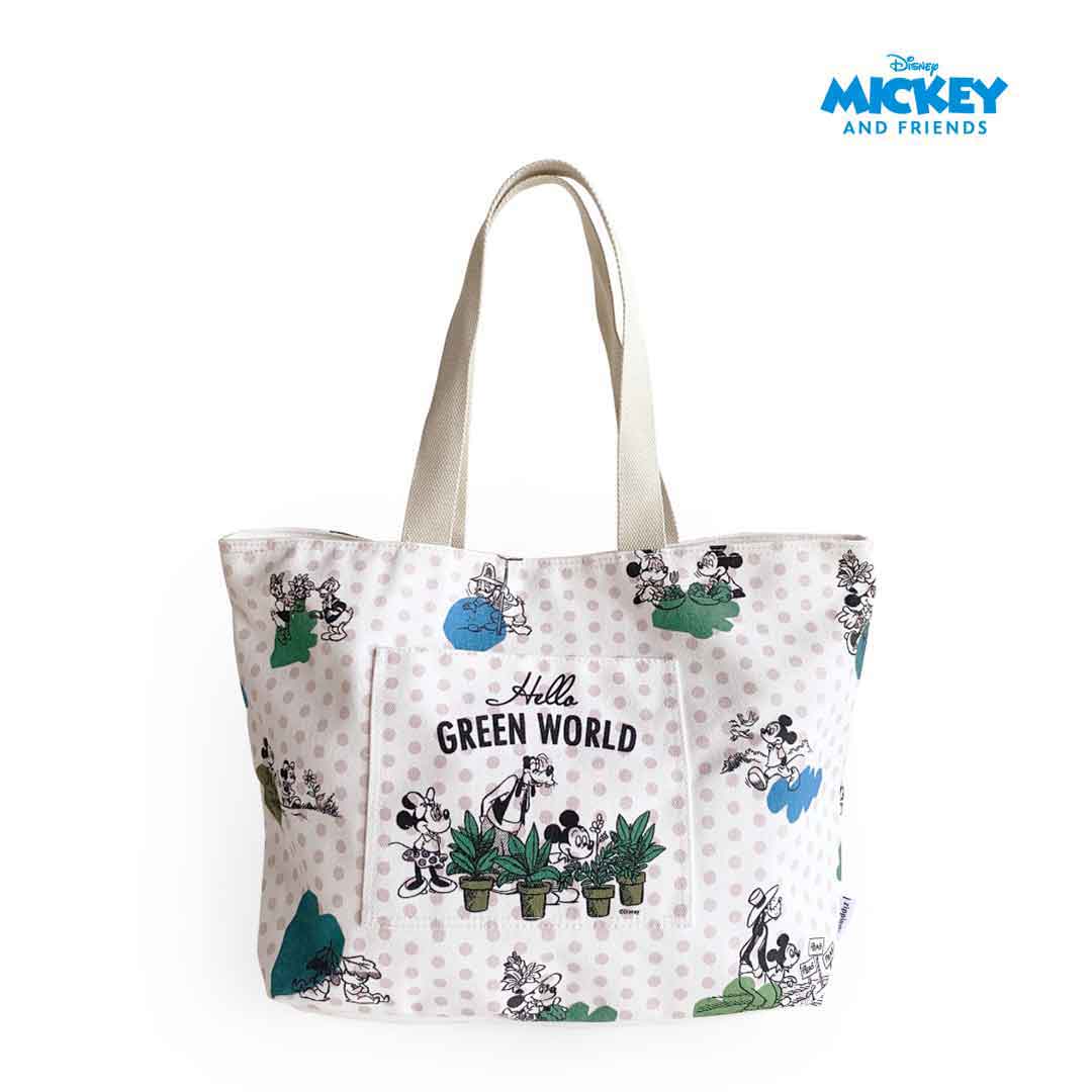 Zippies Lab Mickey Hello Green World Multi-pocket Grocery Tote