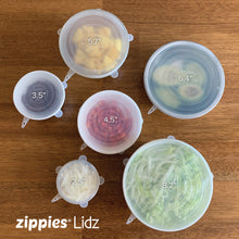Load image into Gallery viewer, Zippies Lidz - Reusable Silicone Stretch Lids (in cloth pouch)
