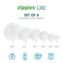 Load image into Gallery viewer, Zippies Lidz - Reusable Silicone Stretch Lids (in cloth pouch)
