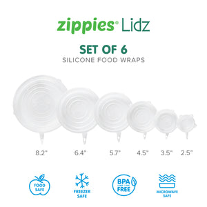 Zippies Lidz - Reusable Silicone Stretch Lids (in cloth pouch)