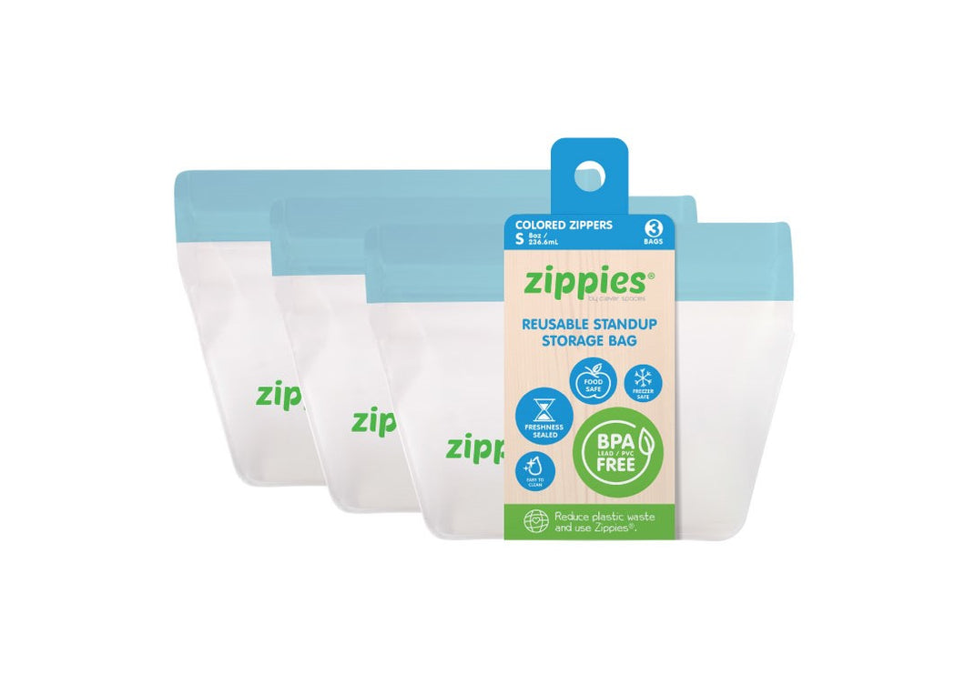 Zippies Color Pastel Series Reusable Standup Bags Small 3-Pack (All Blue)