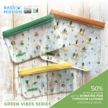Load image into Gallery viewer, Zippies Green Vibes Reusable Layflat Storage Bags - Sampler Pack
